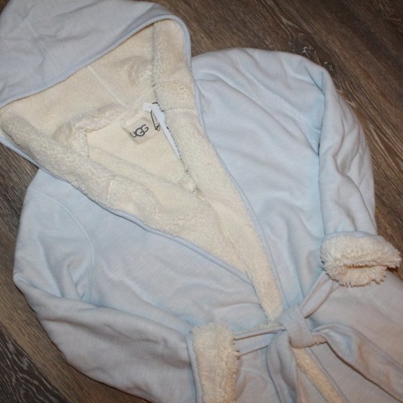 NWT UGG WOMEN'S PORTOLA PLUSH REVERSIBLE BATH ROBE BLUE - Picture 4 of 7